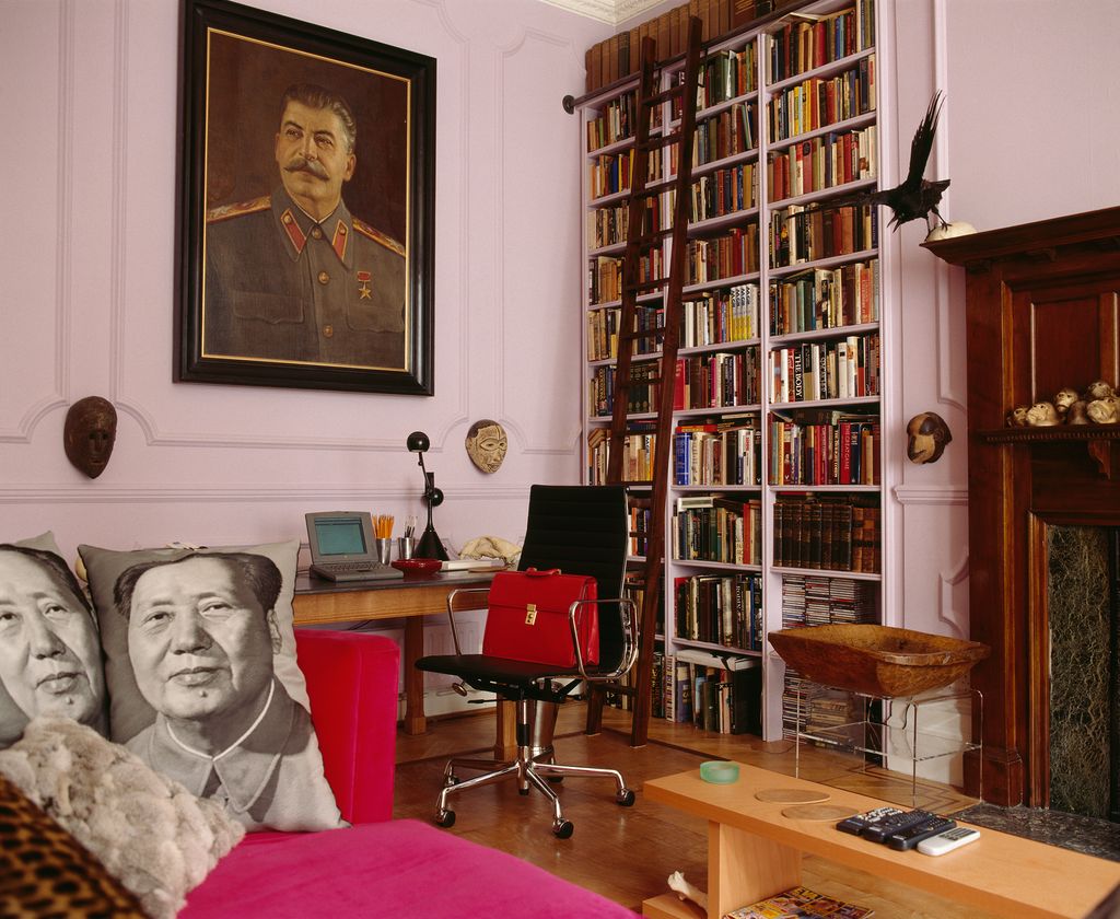 The large portrait of Stalin is Russian.