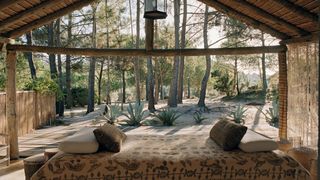 Looking out over the dunes and pine trees an inviting space for relaxing daydreaming and dolce far niente.
