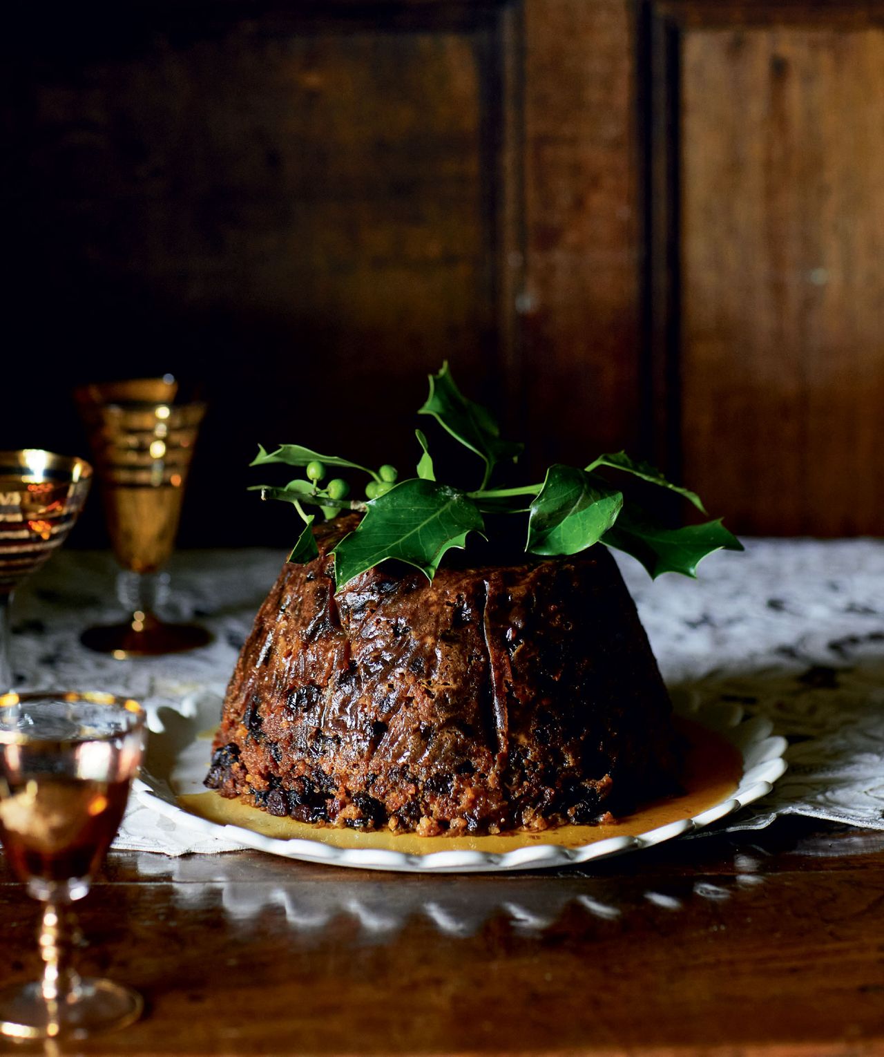 Christmas pudding with brandy butter