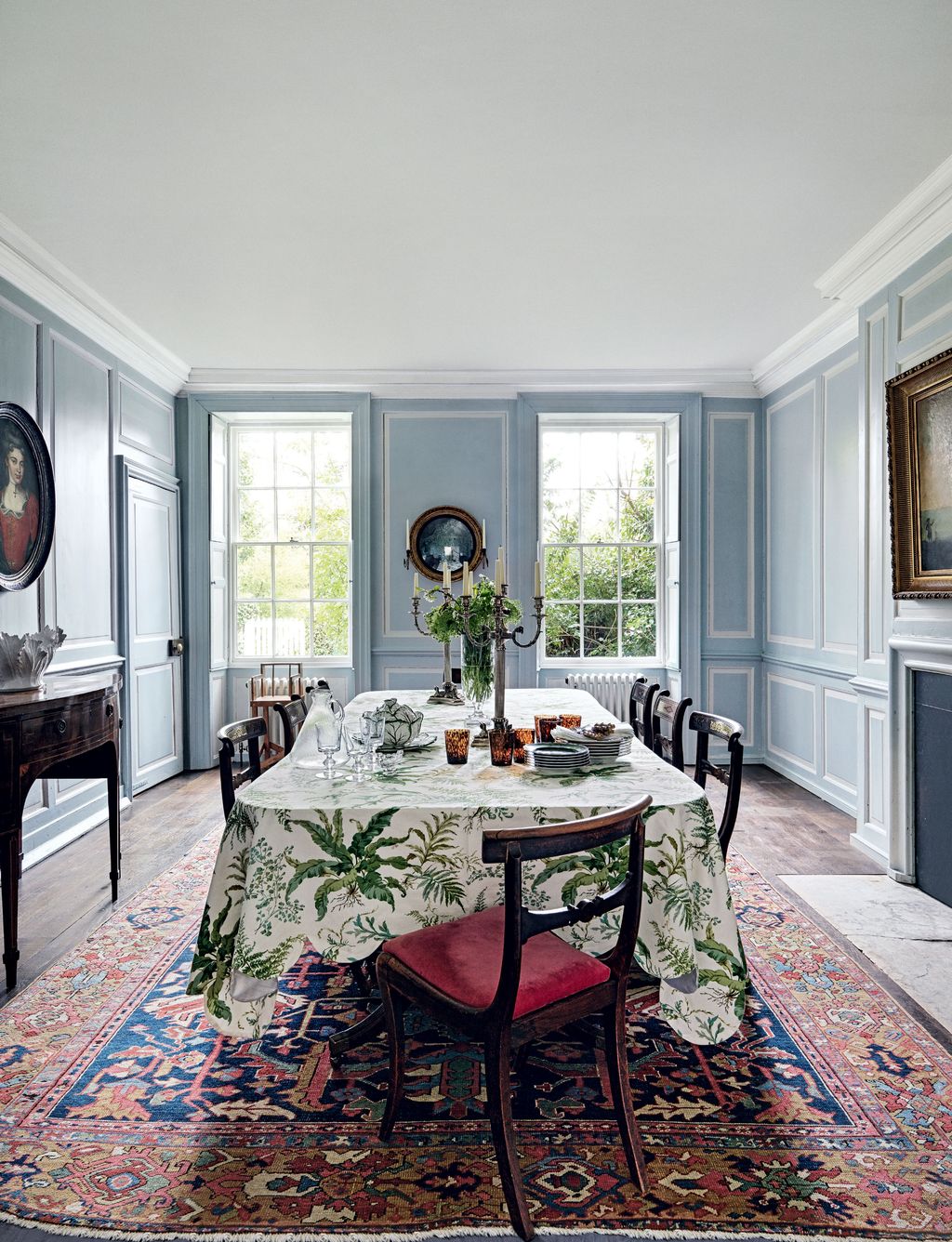 Benjamin Moores ‘Light Blue was chosen for the original panelling of the dining room in Samantha Todhunter's vicarage....