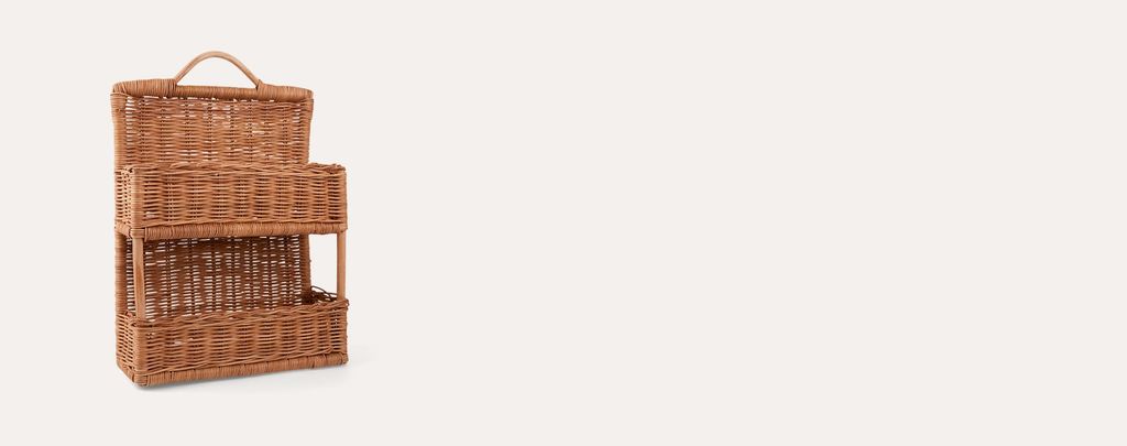 Rattan Hello Hanging Shelf 45 from Kidly.  Wall decor and storage in one useful piece.  buttongroup  SHOP NOW