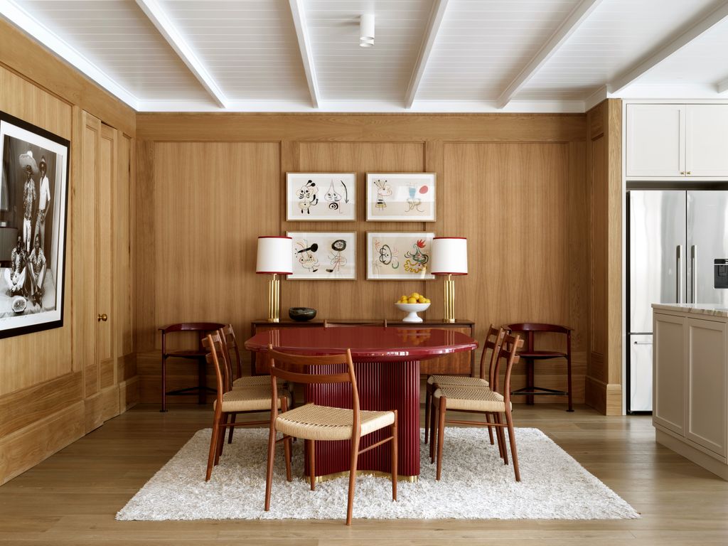 Image may contain Furniture Chair Wood Dining Table Table Room Indoors Flooring Hardwood and Dining Room