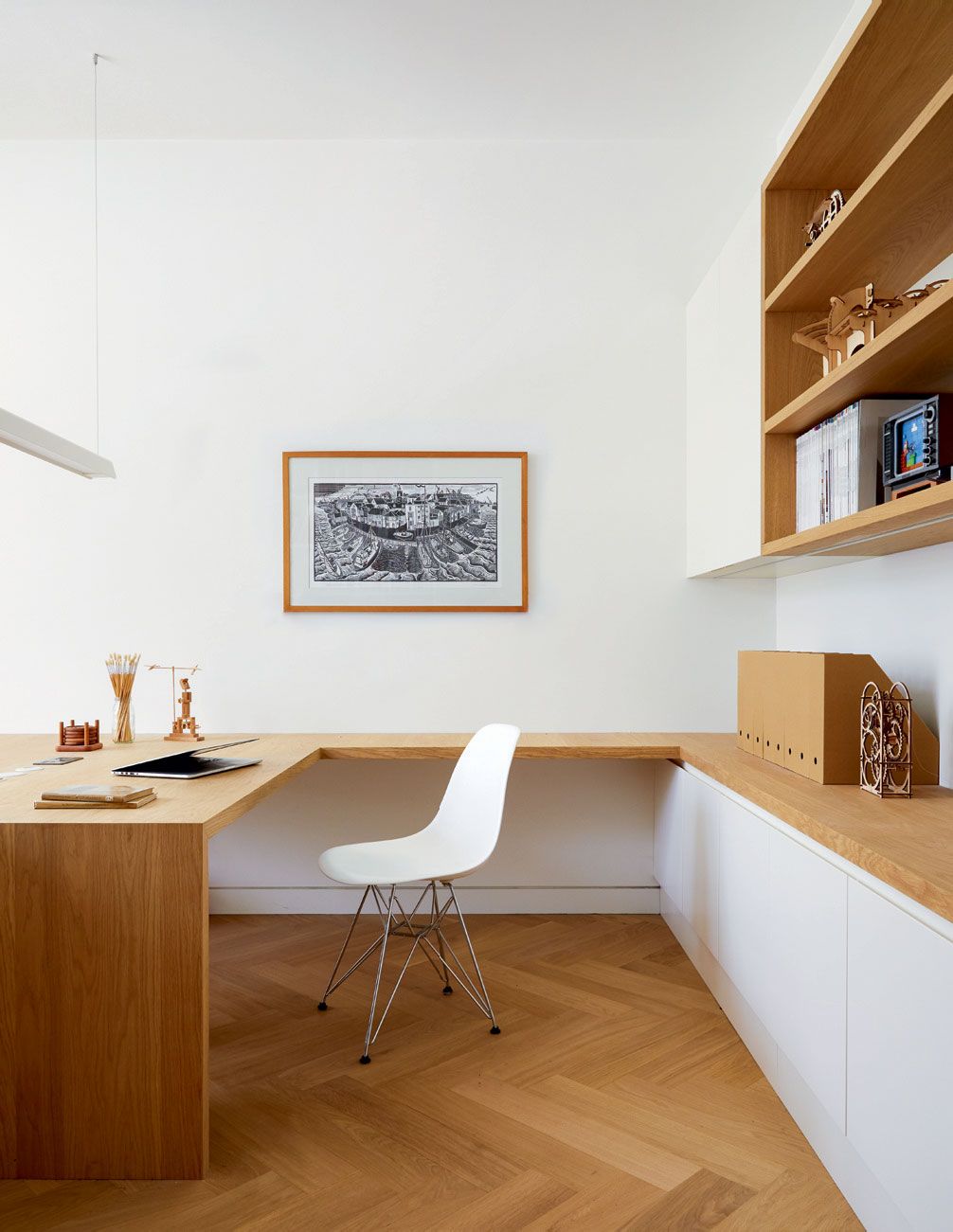 Image may contain Furniture Table Desk Shelf Chair Wood Plywood Electronics and Computer