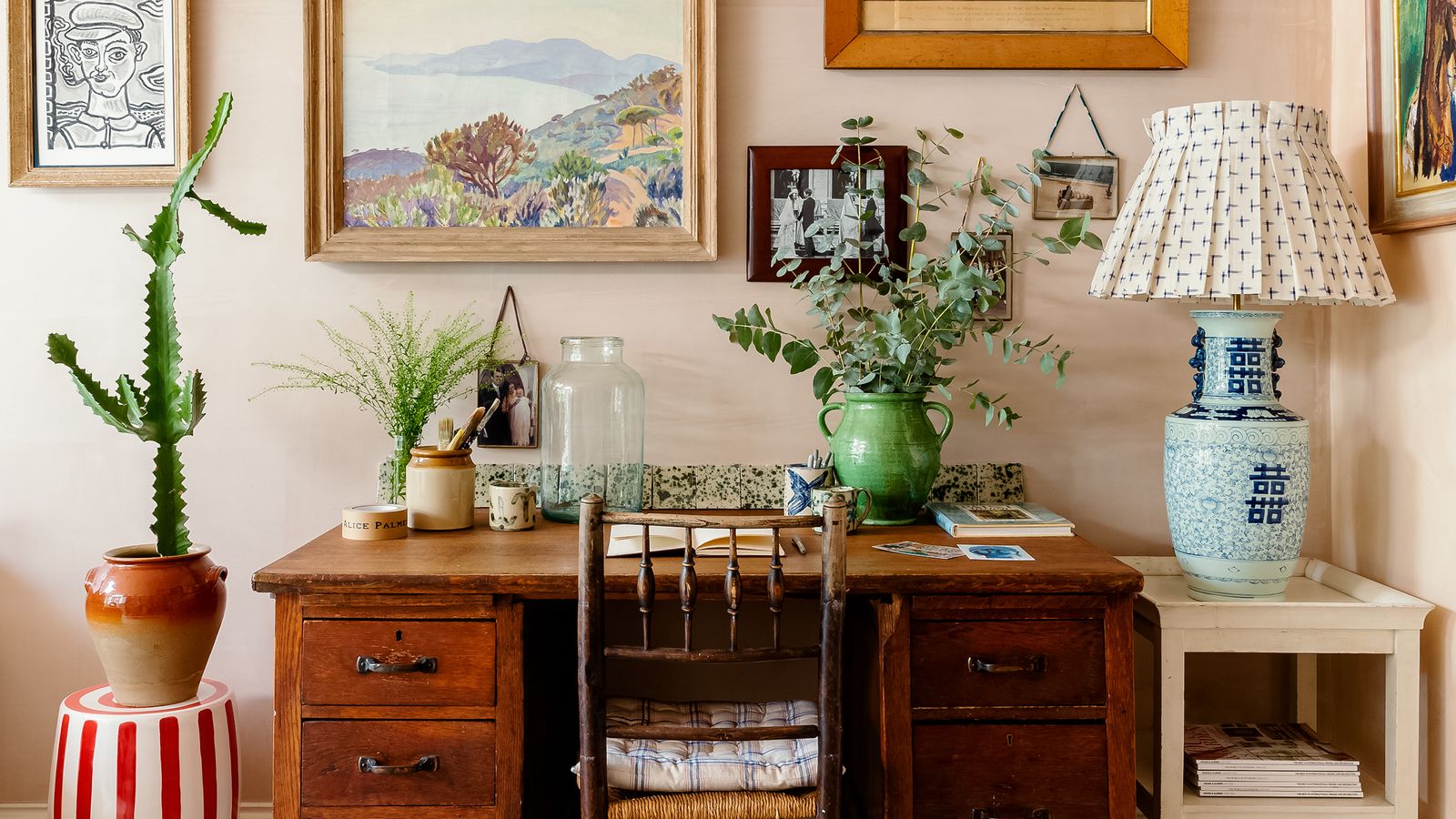 Image may contain: Furniture, Sideboard, Lamp, Table Lamp, Interior Design, Indoors, Living Room, Room, Table, and Plant