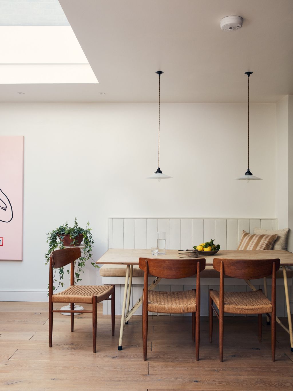 Thea Speake has painted her entire flat in a soft white. Being a basement flat this helps to avoid a sense of darkness...