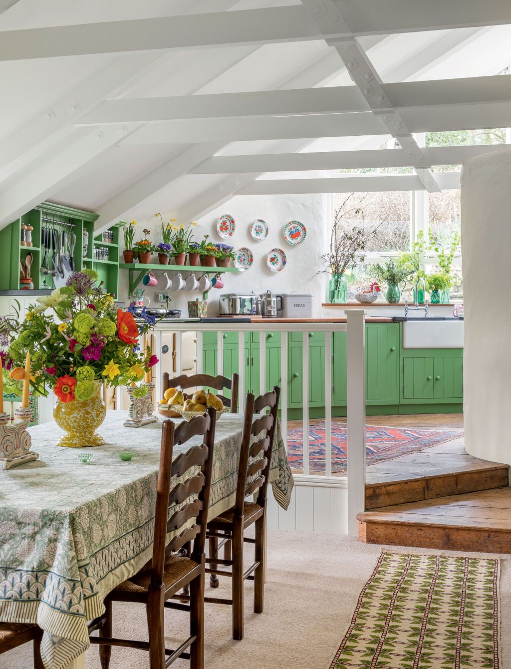 White Lead paint was chosen for the walls beams and ceiling of Elizabeth Hay's cottage. It enhances the bright airy feel...