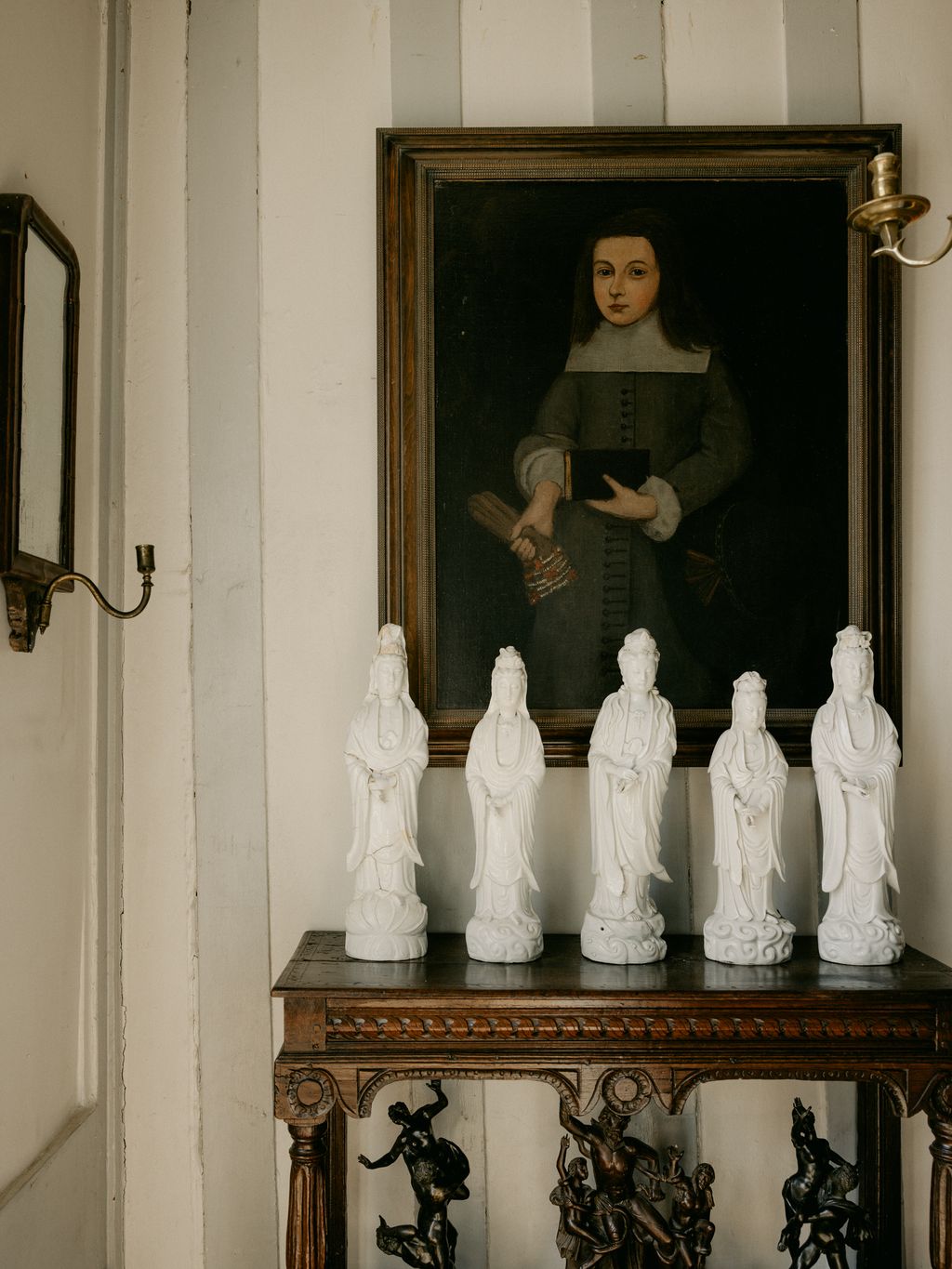 The 17^th^century Chinese “Blanc de Chine” Guanyin statuettes represent “compassion”. Similar figures were imported to...