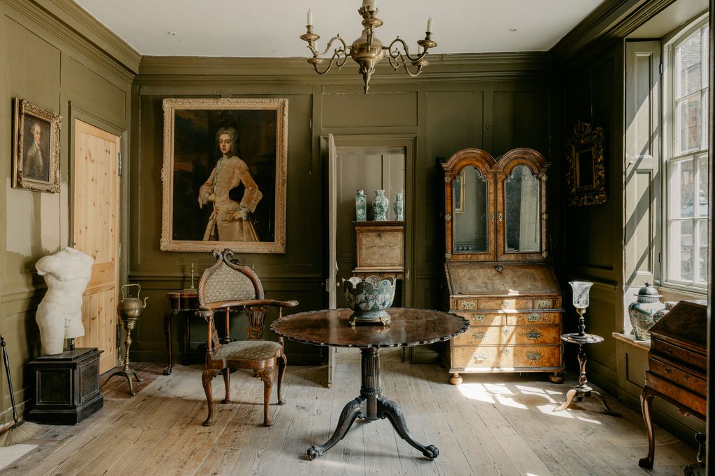 The piece of furniture at the back of the room on the right is a 1720s walnut “double dome” bureau bookcase. “When I was...