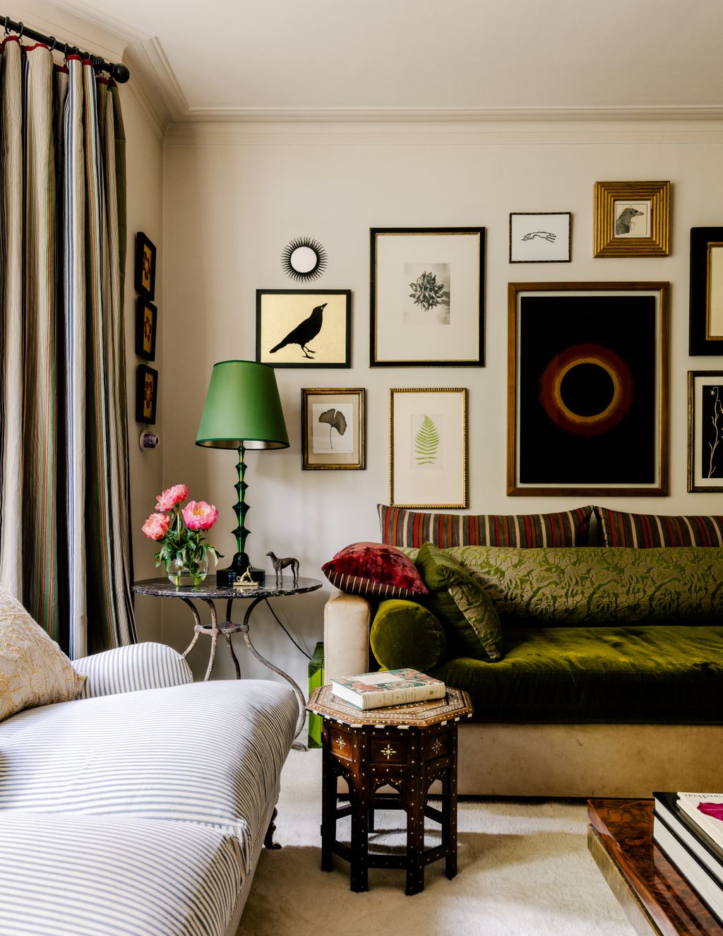 The green sofa is based on a 1940s daybed made in Nick and Joannas workshop and upholstered in mohair velvet from...