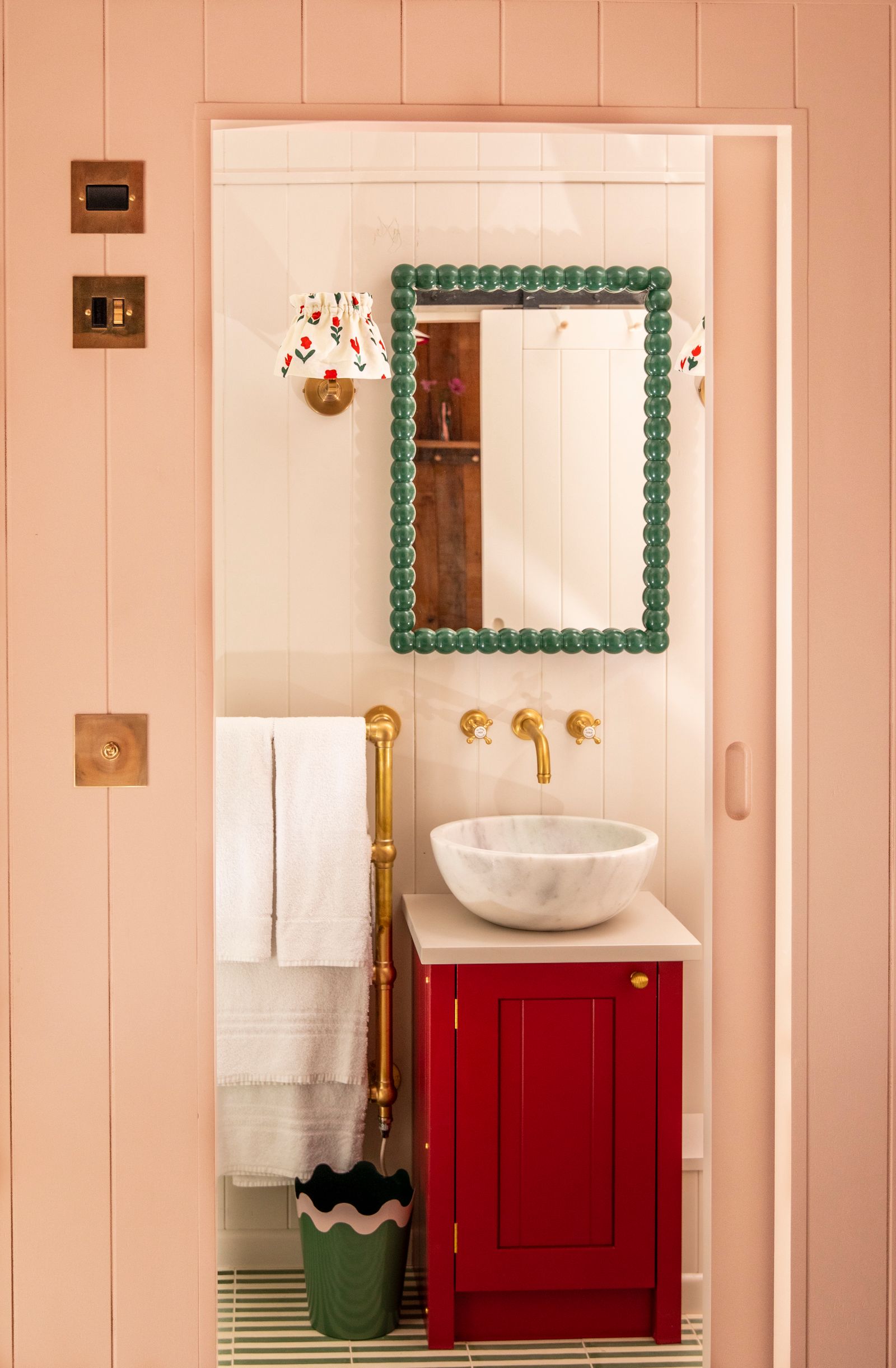 One of the bathrooms in a shepherd's hut by Aller Dorset.