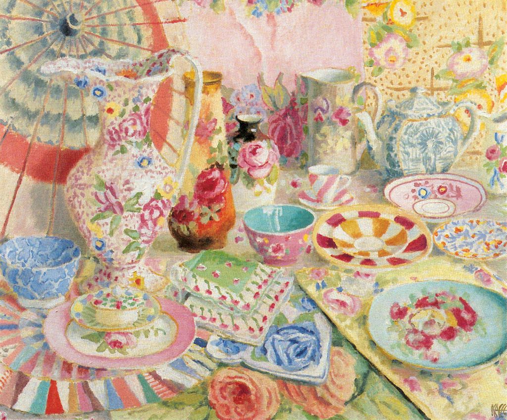 Parasol and Soft Flowers 1998 exhibited at Catto Gallery London in 1999.