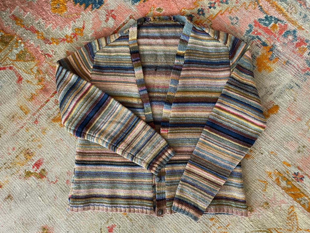 The first cardigan knitted by Kaffe late 1960s.