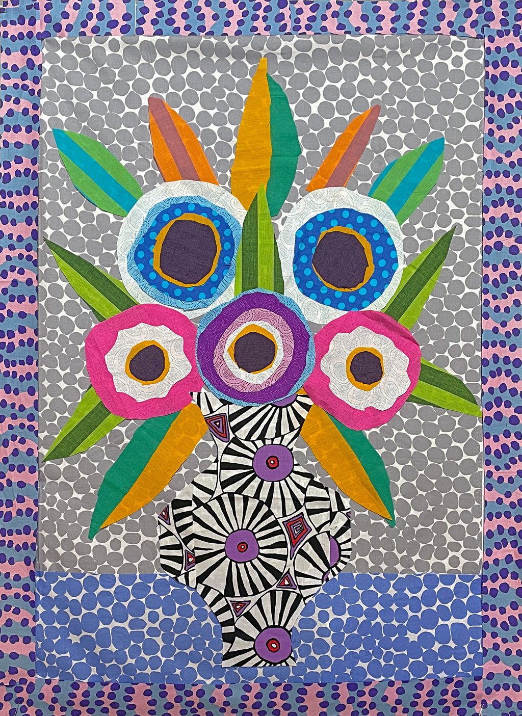 Flower Vase collage using some of the current Kaffe Fassett Collective Fabrics created as a poster for the Kaffe Fassett...