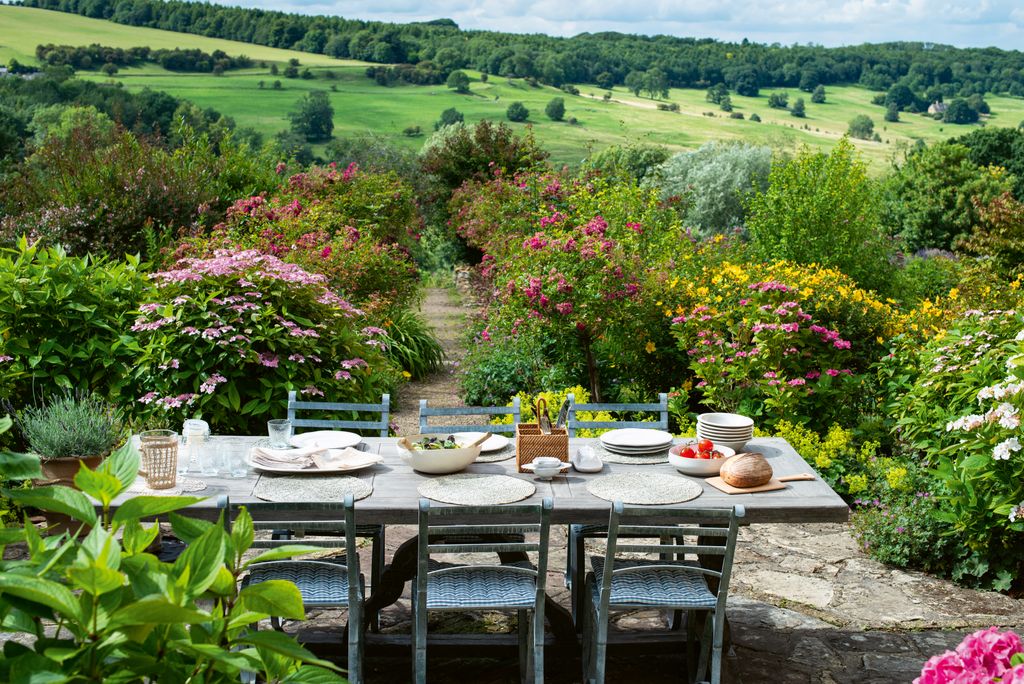 A quintessential Cotswold view from the kitchen terrace.