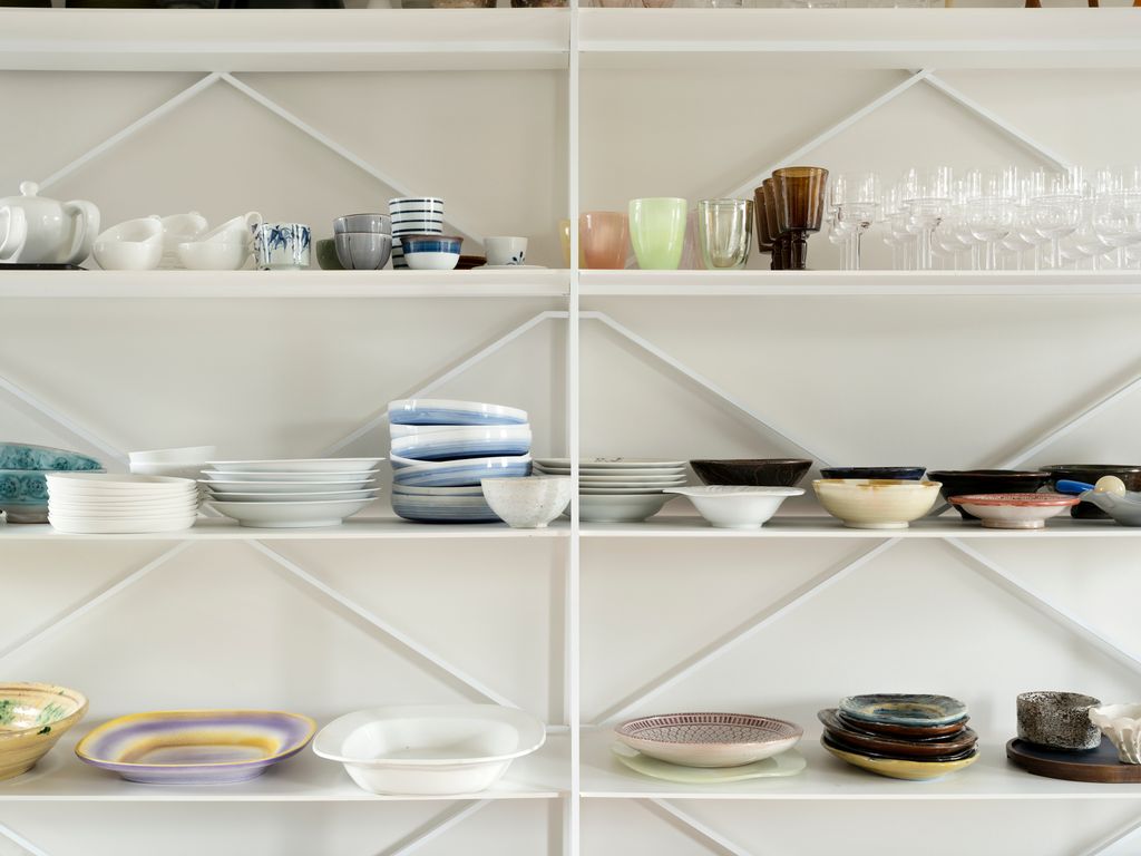 Various vintage and contemporary ceramics that Josephine has collected over the past 25 years including Sferico glasses...