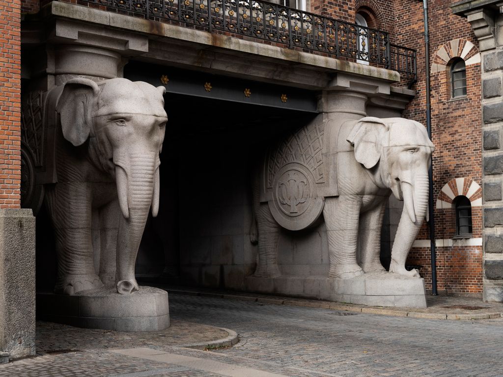 Elephant Gate at the former Carlsberg Brewery. ‘The elephant gate represents the four surviving children of the Danish...