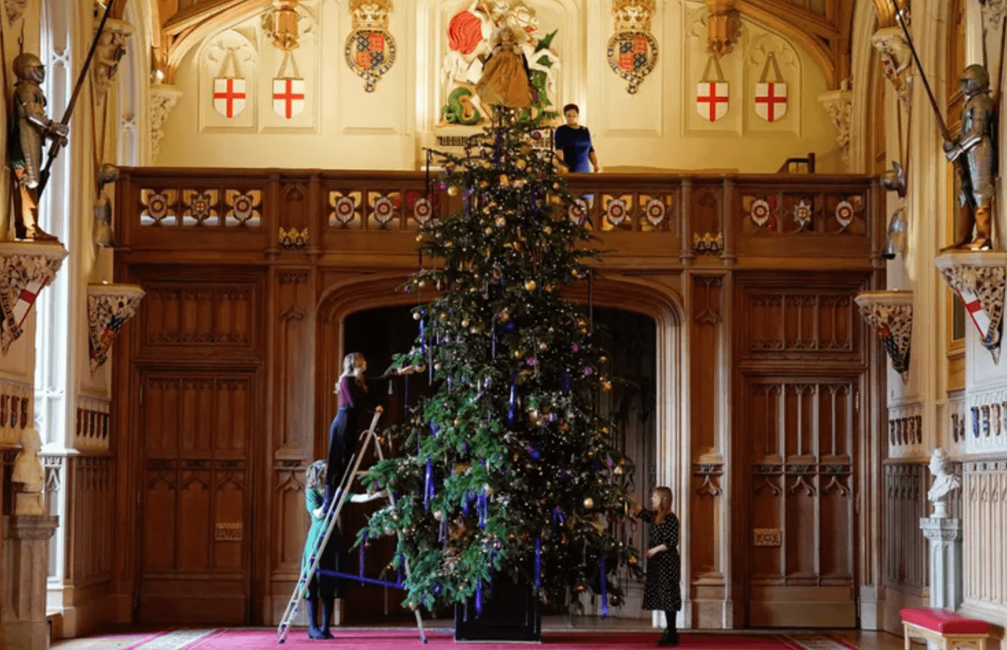 The 6metre tall Nordmann fir tree in St George's Hall decorated with hundreds of lights and ornaments.
