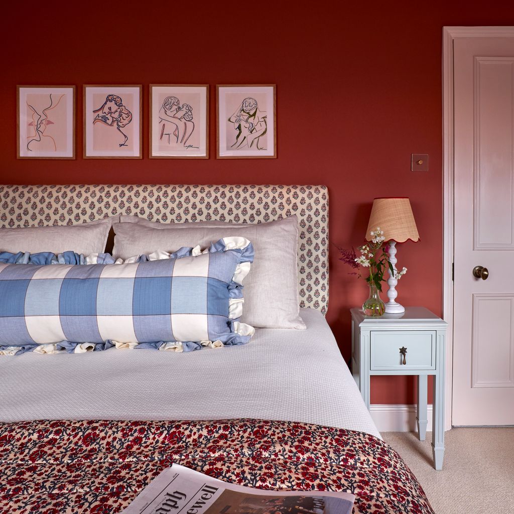 The earthy brownred of Little Greene's ‘Tuscan Red has been used to warming effect in the bedroom of a Chelsea house by...