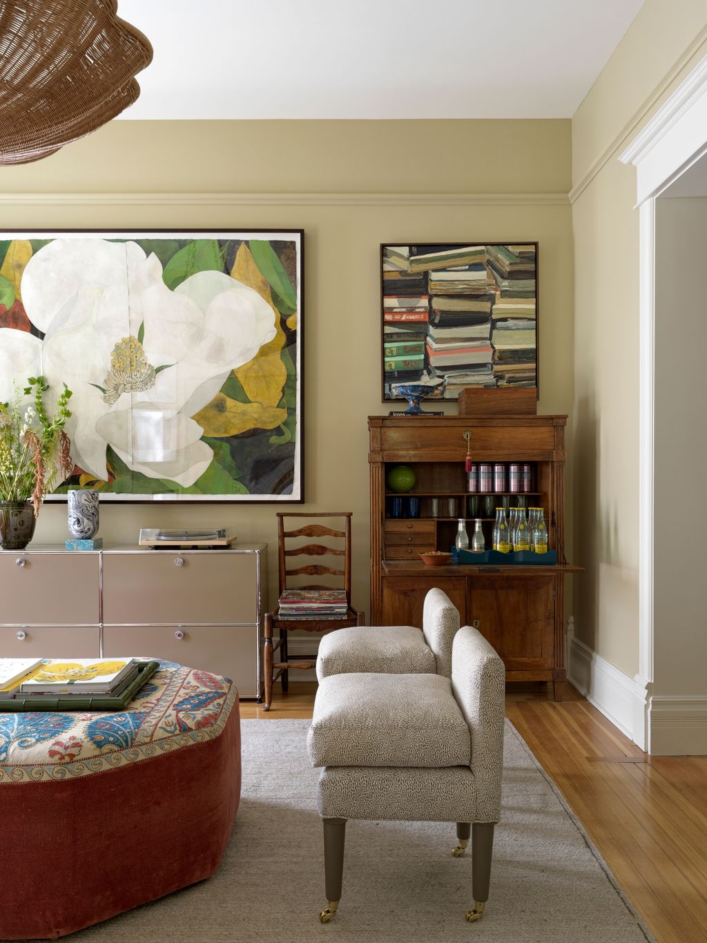 “We wanted this to be a more formal drawing room” says Salvesen. The stools are by Salvesen Graham with David Seyfried...