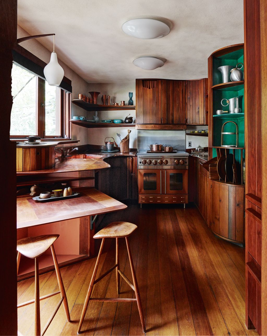 This avantgarde kitchen in Esherick House in Philadelphia was designed by Wharton Esherick and was preserved and...