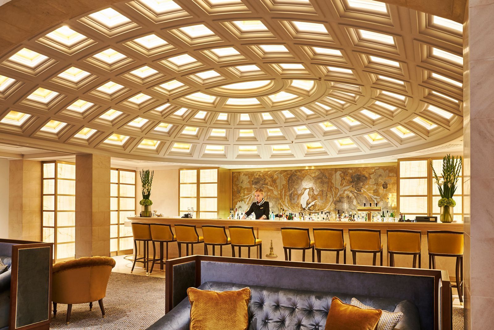 lobby of hotel with bar