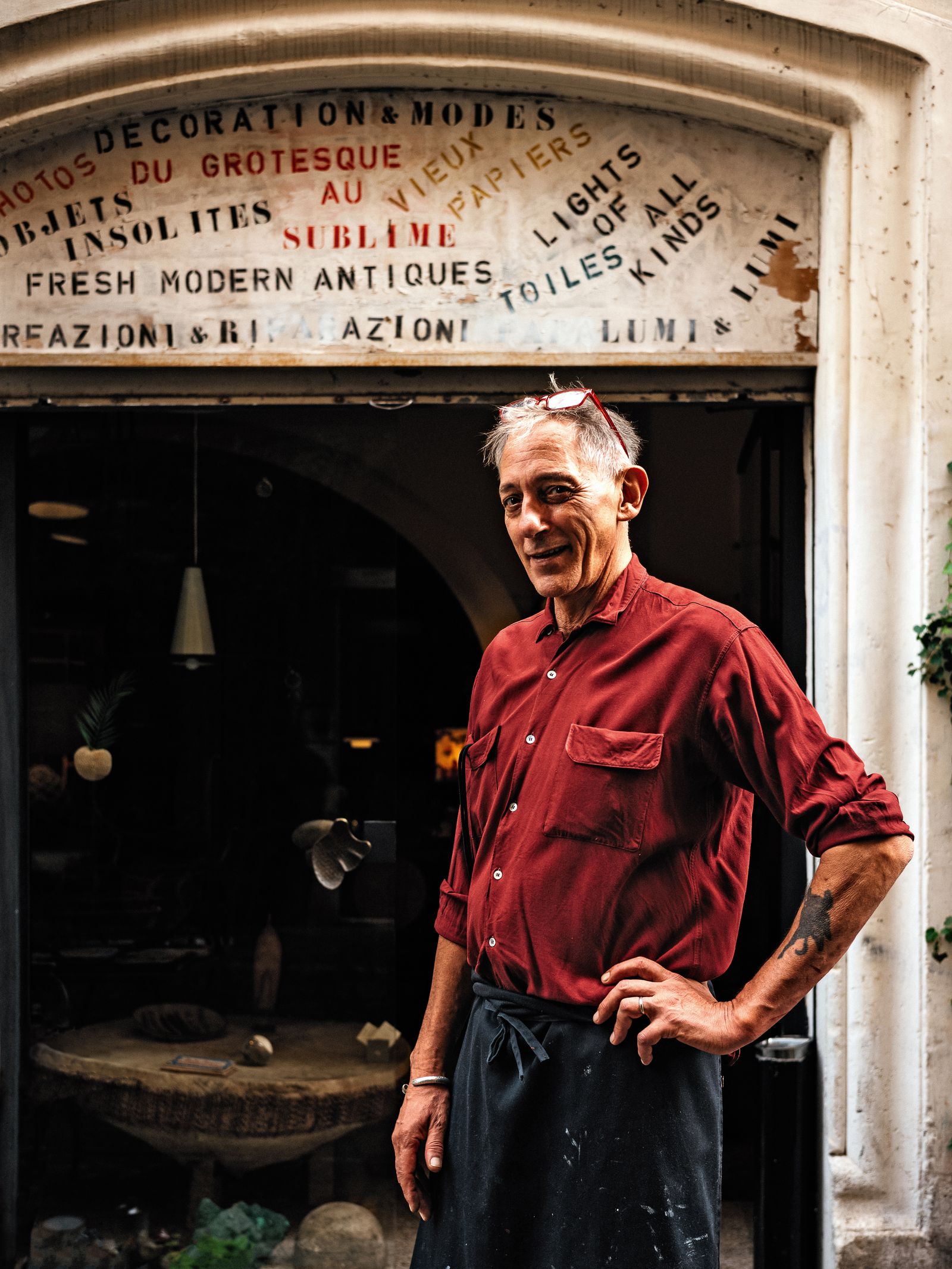 Martin Alain Georges outside his shop