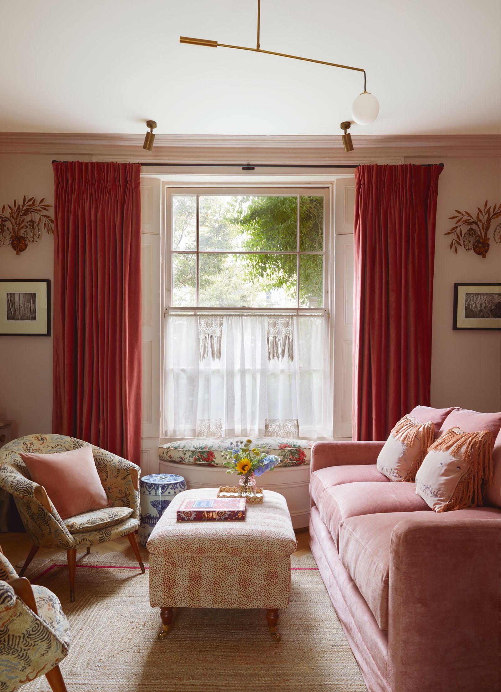 We adore this pink velvet sofa in the living room of a London house by Rachel Chudley. Upholstered in Marvic Textiles...