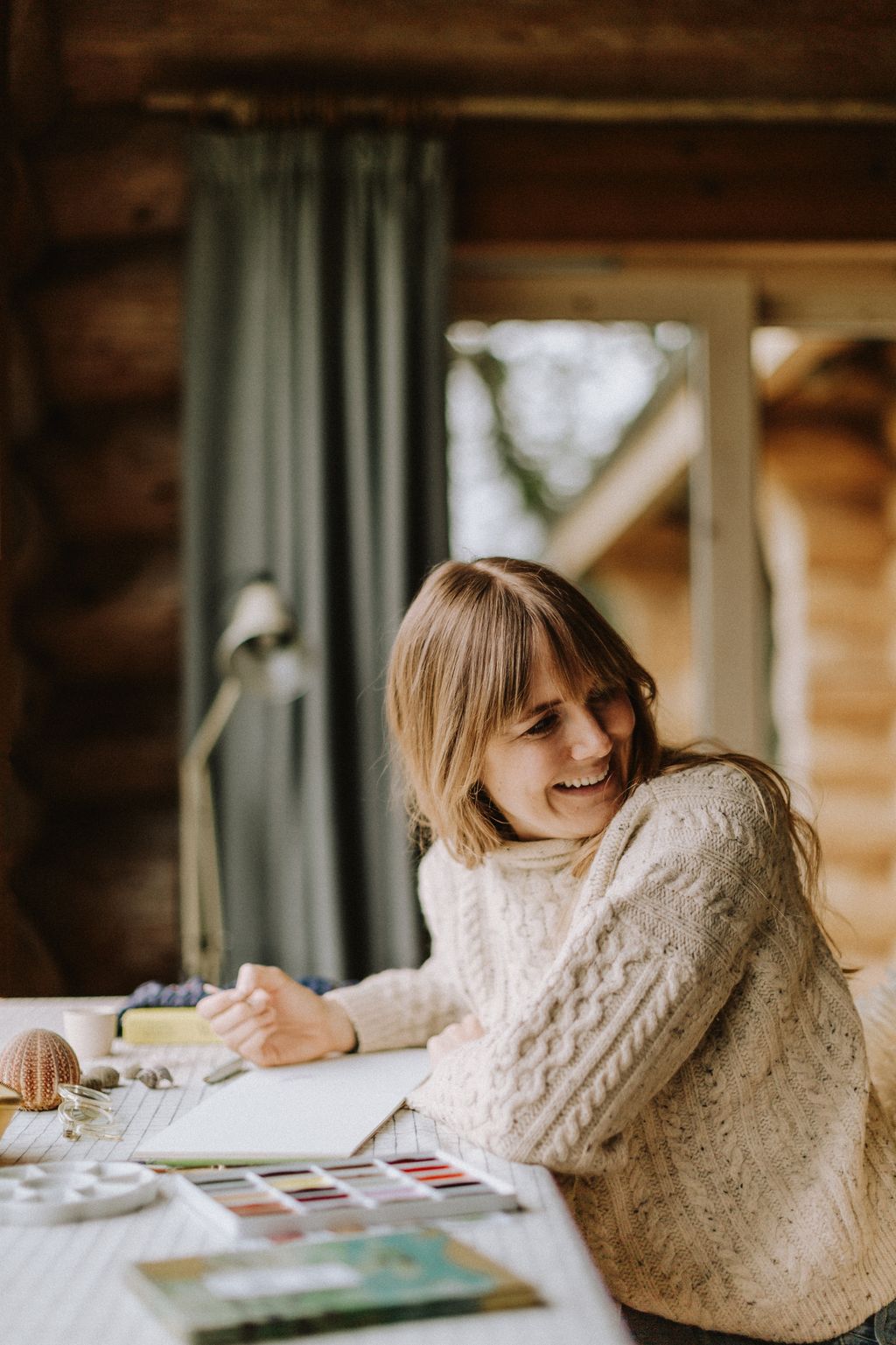Connie at work in the cabin.