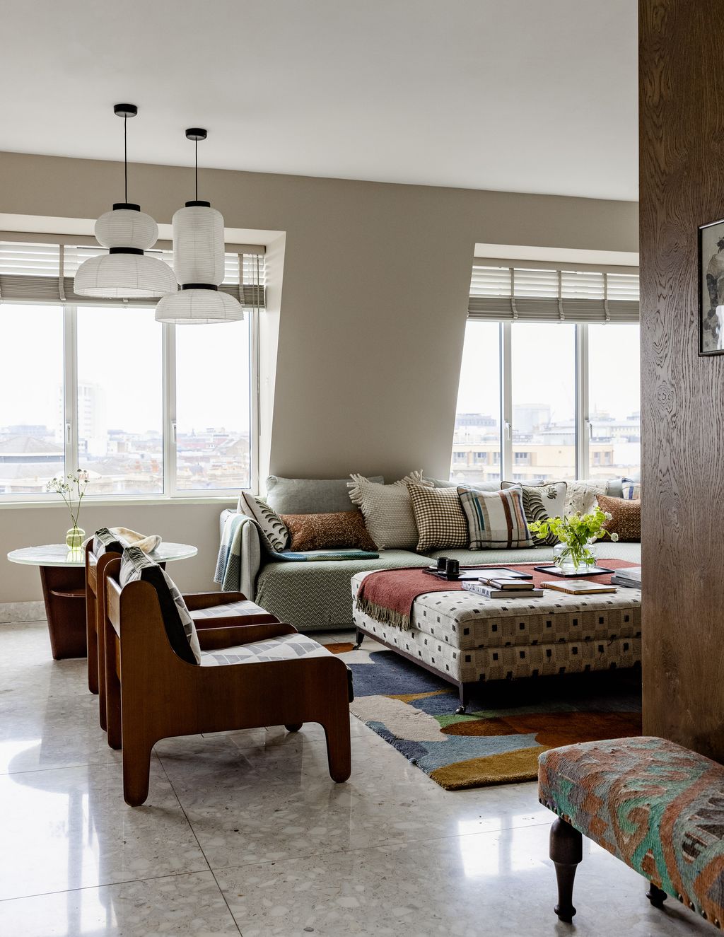 The pendant lights in the sitting room are from Tradition.