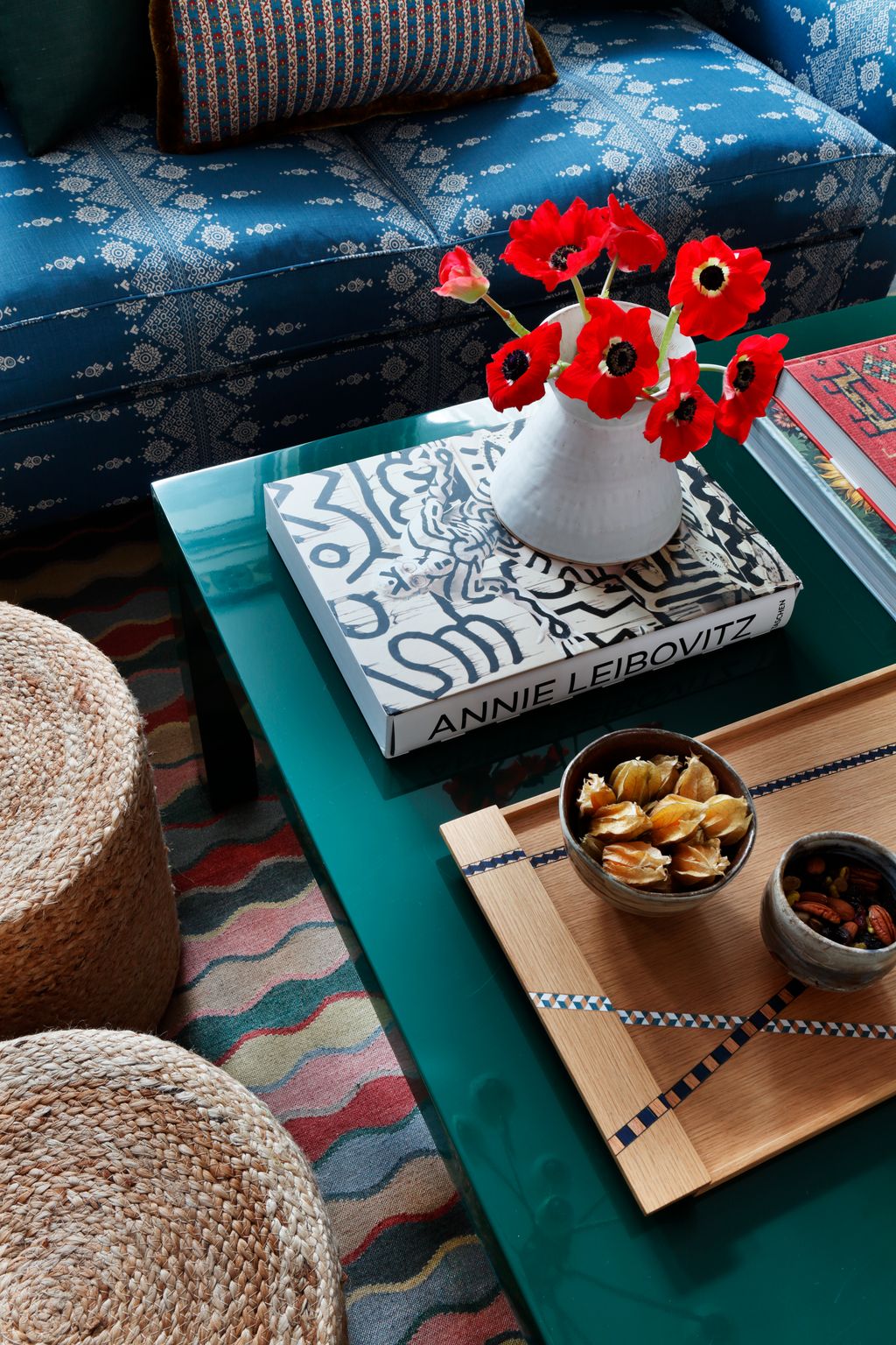 Providing extra seating in case of an entertaining emergency are two smart pouffes from Benuta. The vase is by Iva...