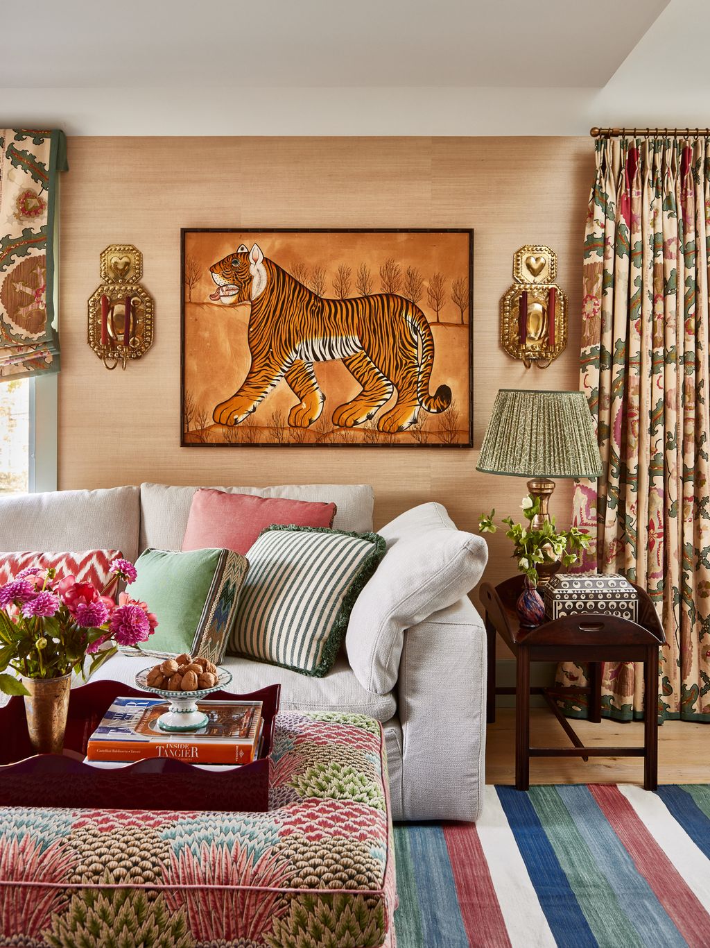 For this Connecticut country house Elizabeth Hay sourced the vintage brass Swedish sconces at auction. The gold works so...