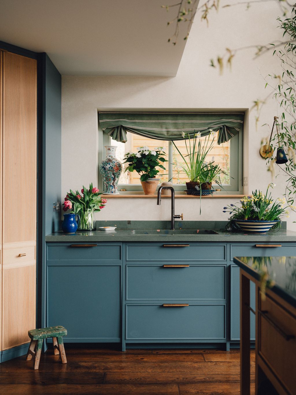 The bespoke terrazzo worktop was made by Huguet Mallorca with pieces of the pyrolave worktop mixed in. The sink is...