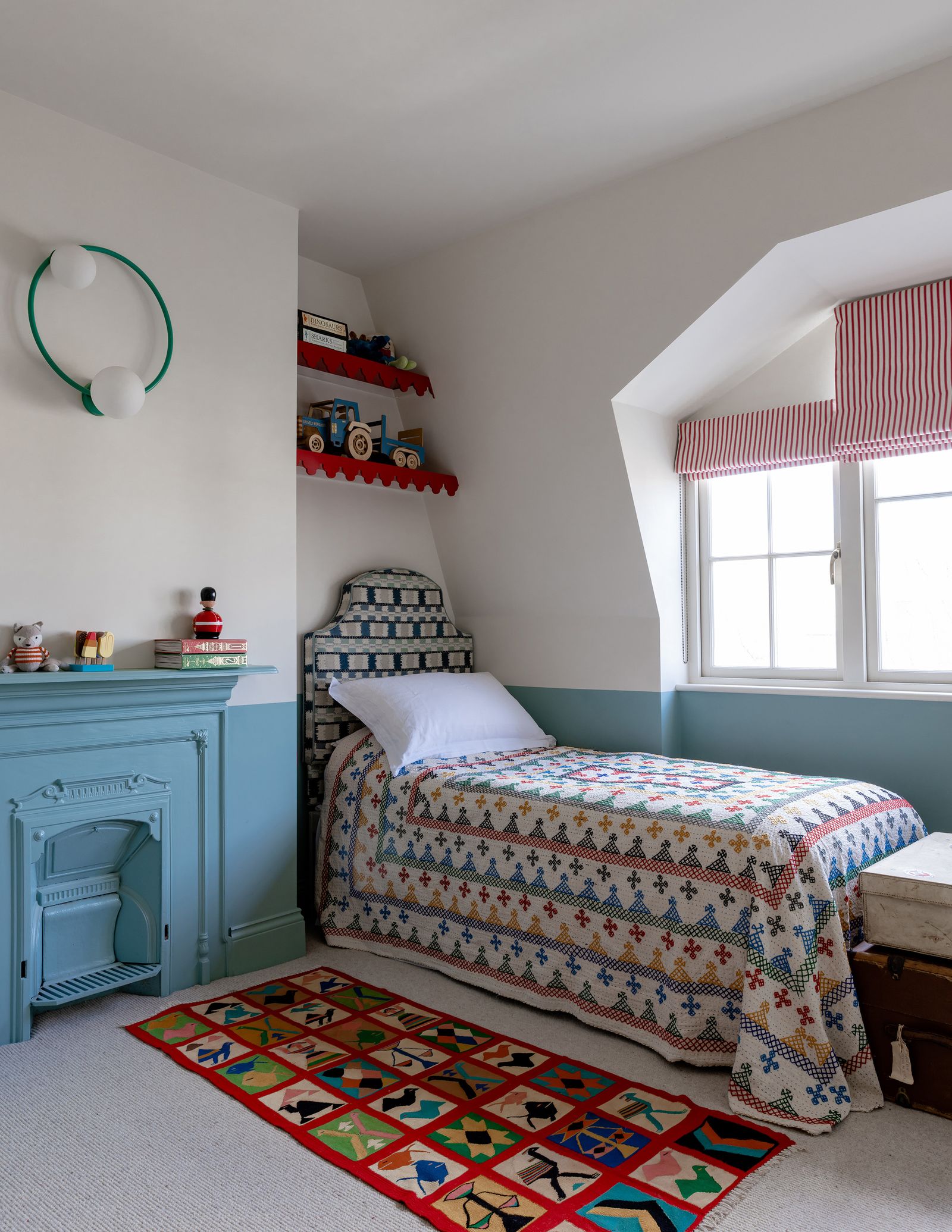 In her son's bedroom Polly opted for a fun halfpainted wall instead of wallpaper with pattern introduced on the...