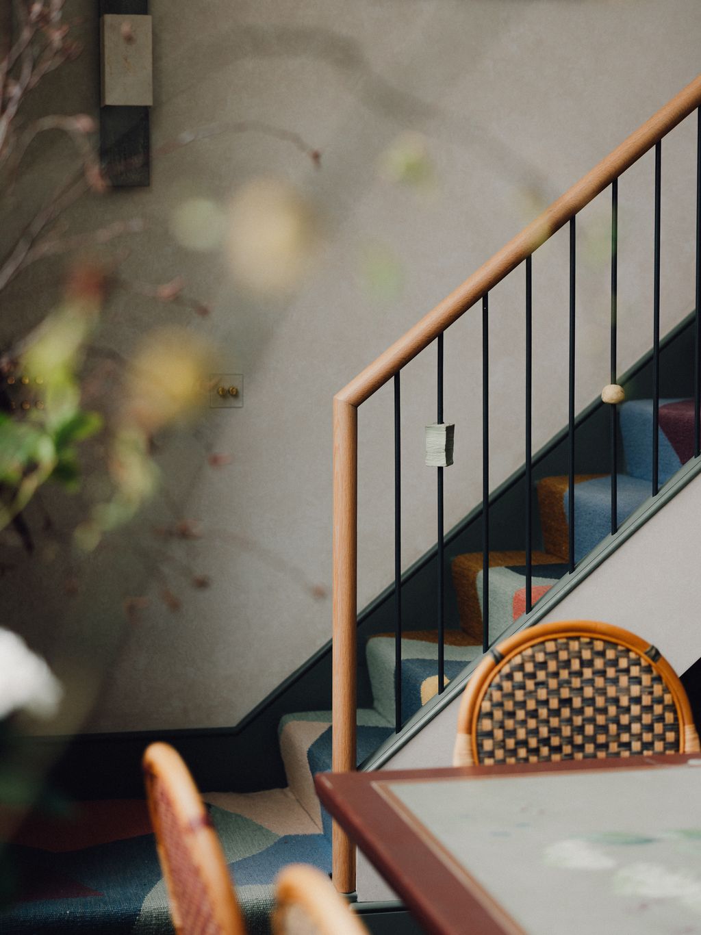 Margit Wittigs colourful resin gems are fitted on the ‘lamproom black staircase spindles the raw oak handrail is “the...