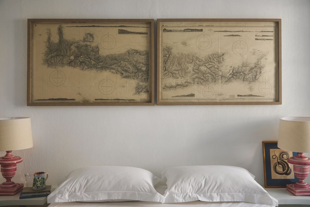 One of the guest bedrooms features two prints depicting Crete.