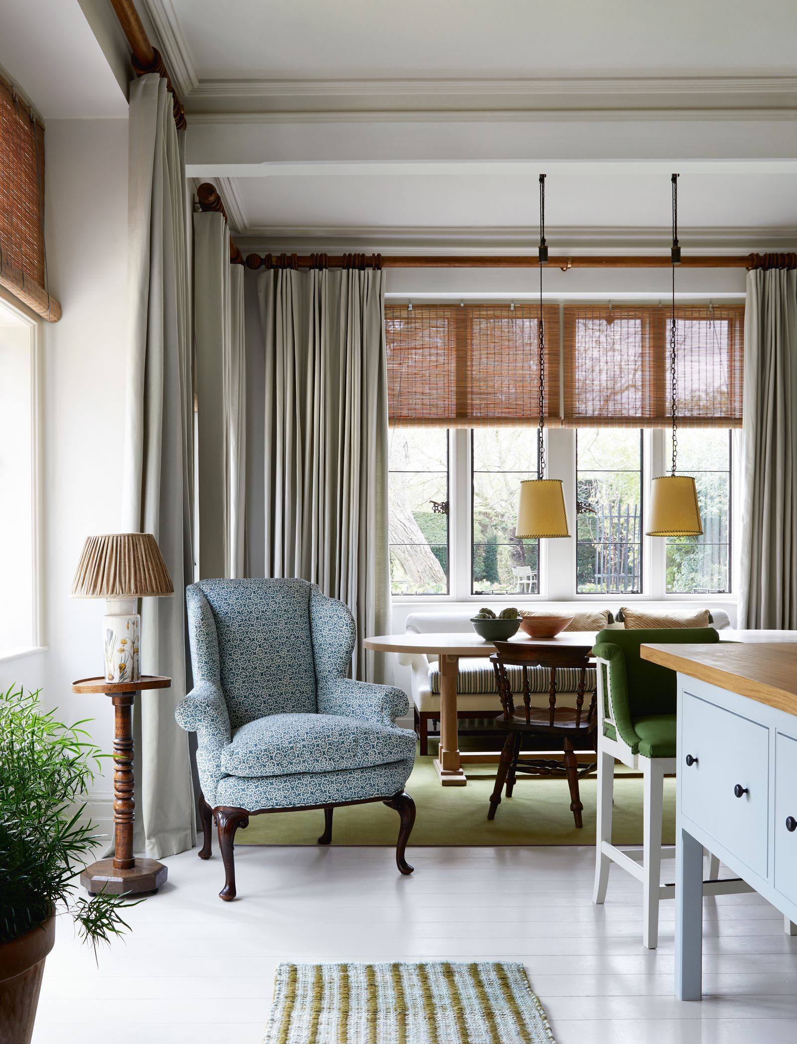 ‘Slaked Lime by Little Greene has been used on the floorboards of this Nicola Harding project. The dining area has been...