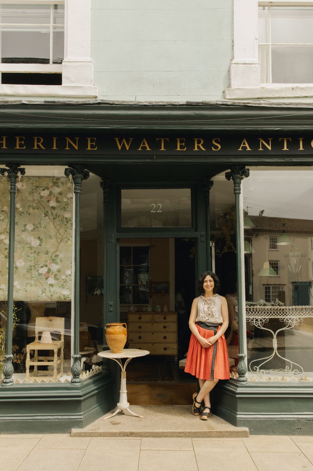 Antique dealer Catherine Waters outside her shop where Clare has sourced many interesting pieces for the restaurant and...