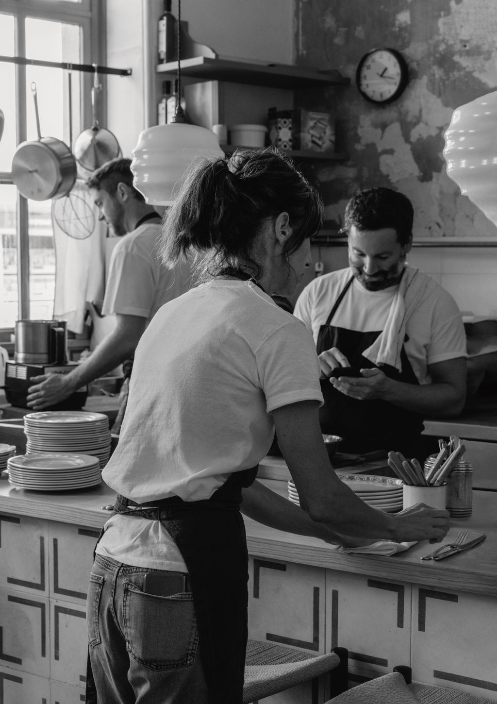 Clare and Tom cook regularly in the restaurants open kitchen
