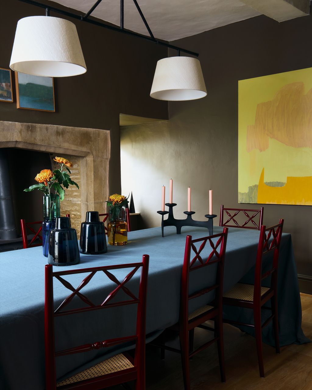 The large abstract above the fireplace is by Joseph Goody bought from 8 Holland Street.