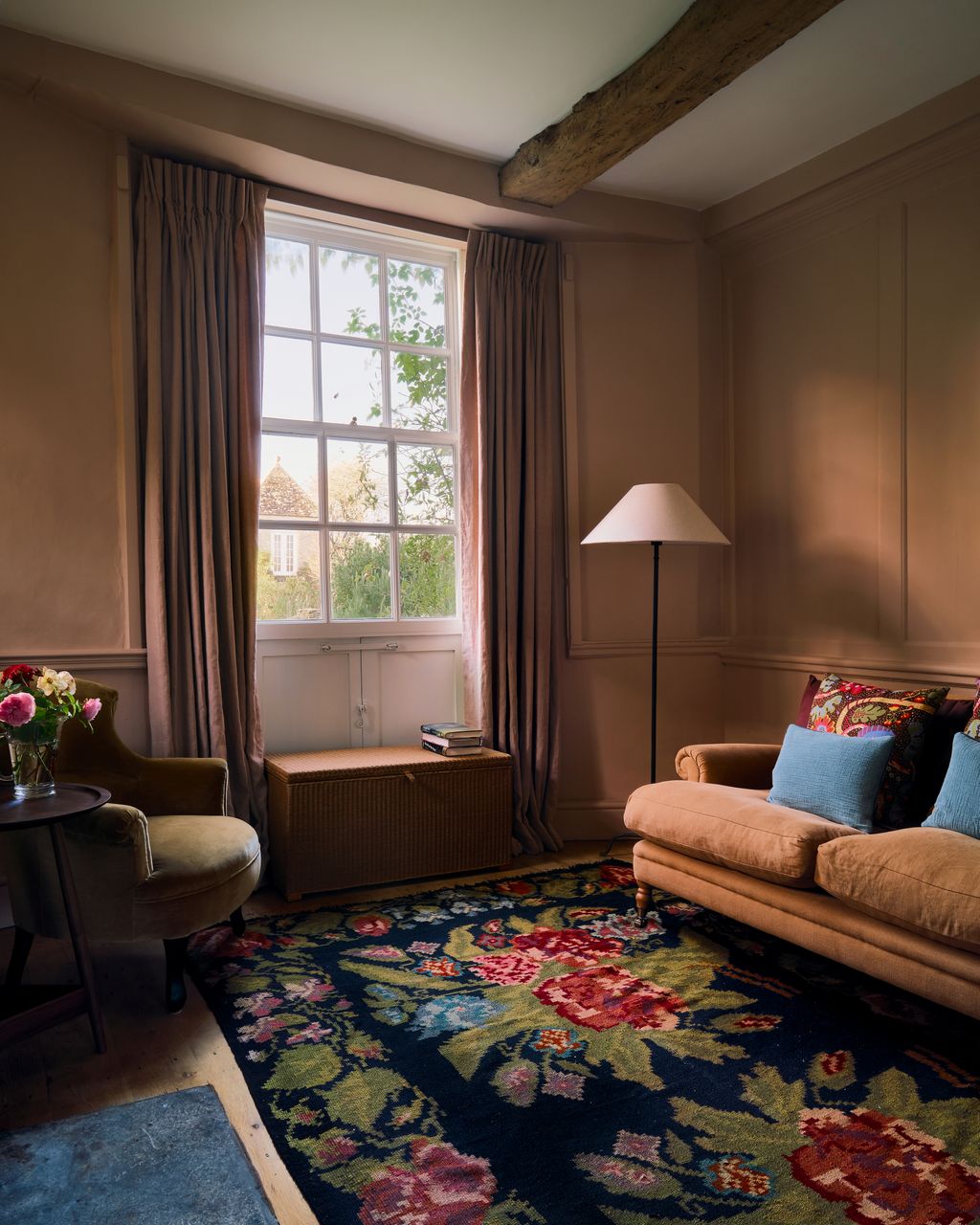 The playroom was decorated to echo the rose garden outside. The Bessarabian rug from Moldova was the starting point for...