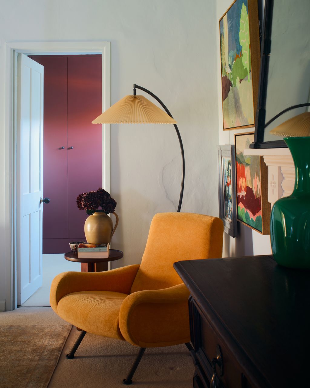 The view through to the dressing room from the master bedroom. The joinery was custom design and painted in raspberry...