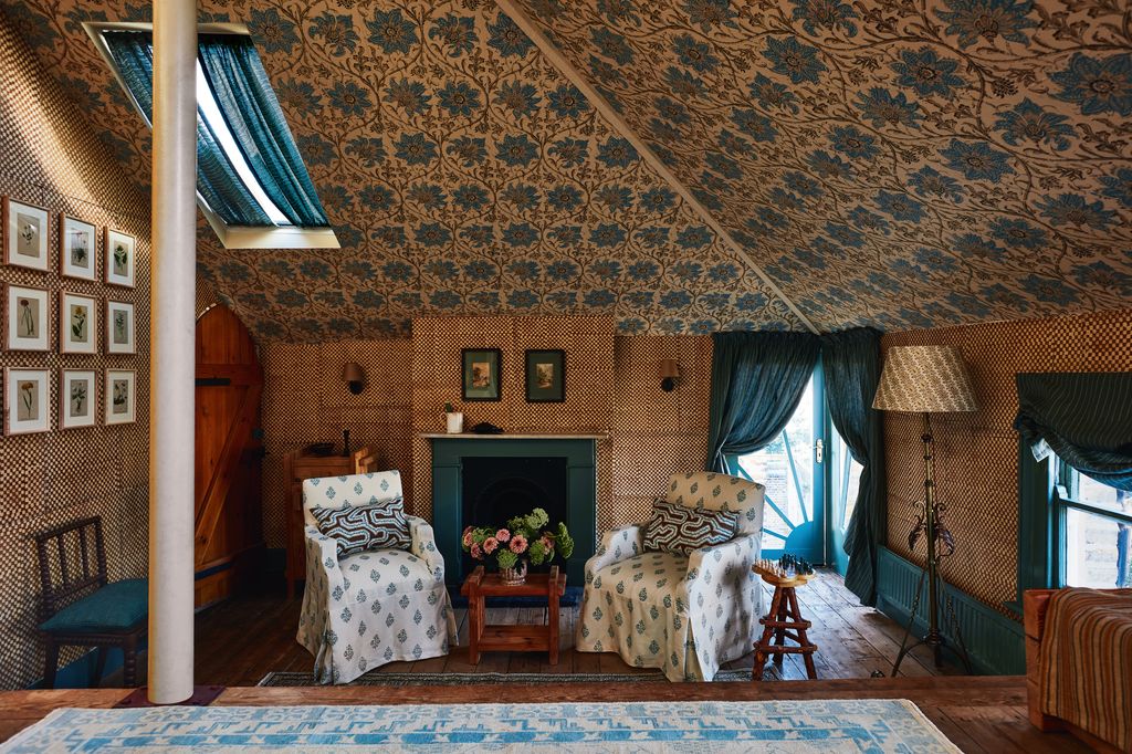 ‘Palampore Blossom wallpaper  850 a 10metre roll from Soane.  ‘Chess rice paper wallcovering 95 for 12 x 50 x 75cm...