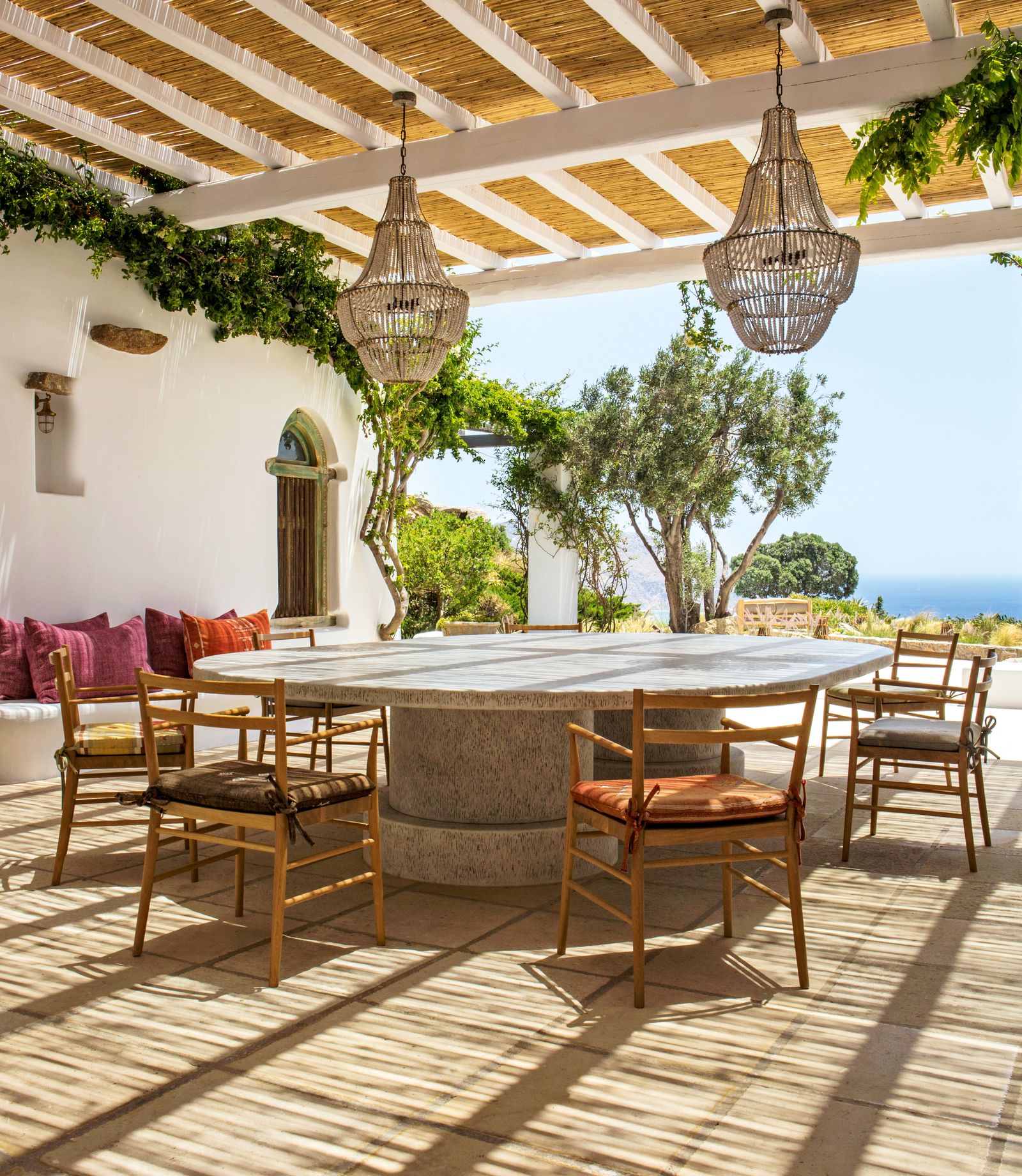 A stylish house in Mykonos combining bold midcentury pieces with natural materials