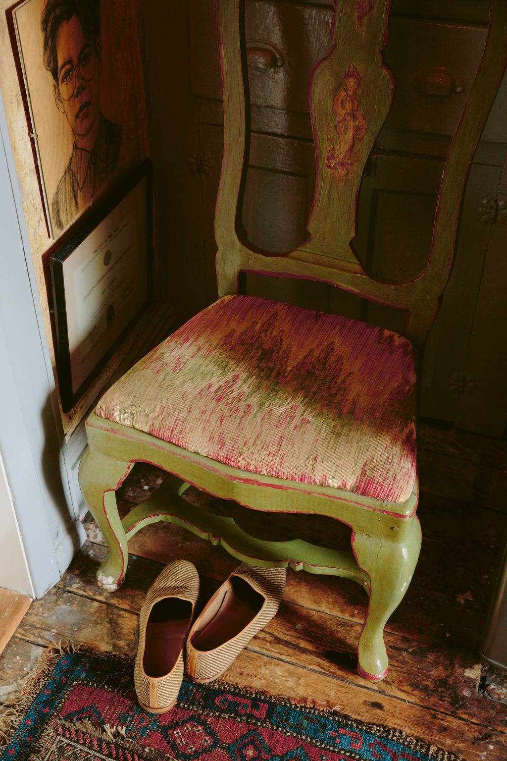 An 18thcentury Italian painted chair is in active use and the straw slippers by Stubbs Wootton were not styled when...