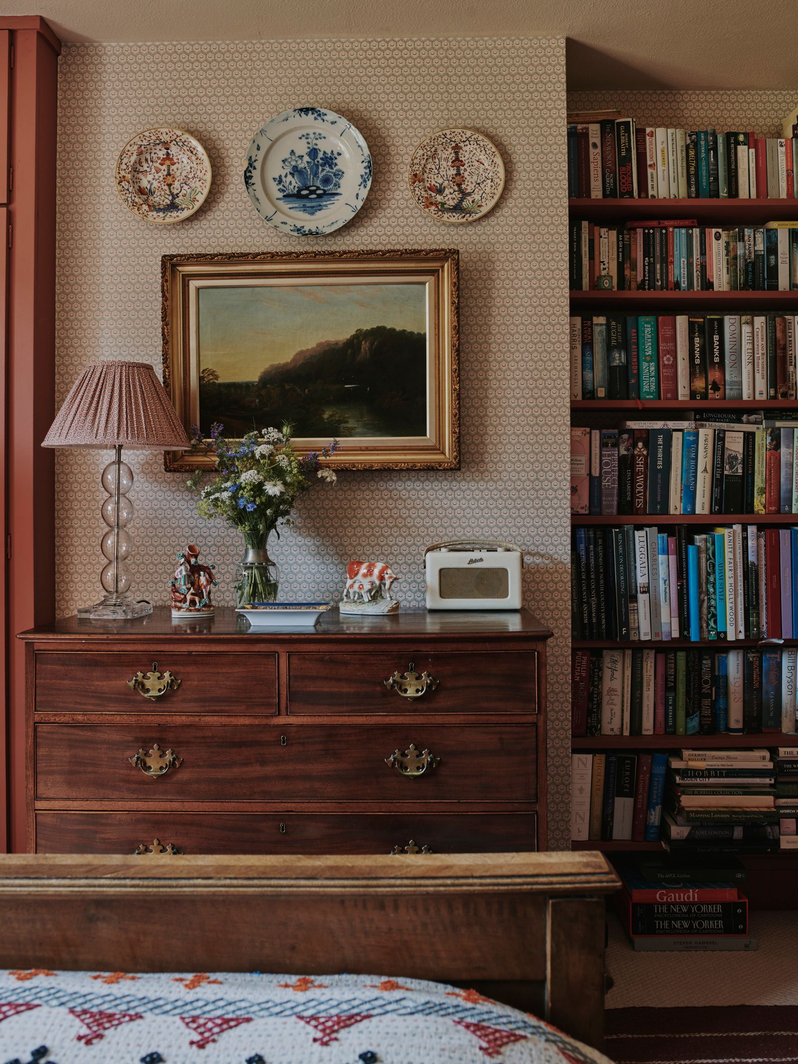 A bedroom full of books at Patrick O'Donnell's house