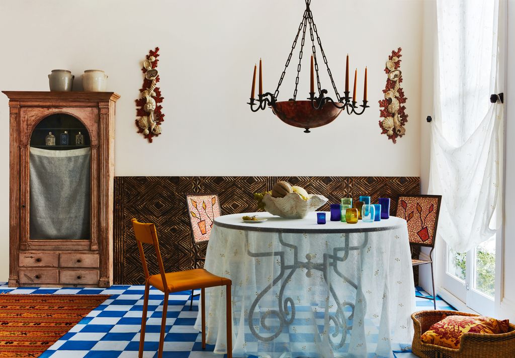 ‘Chalk 65.35 for 2.5 litres eco emulsion from Francescas Paints.  Handcarved hardwood geometric panels 450 a square...