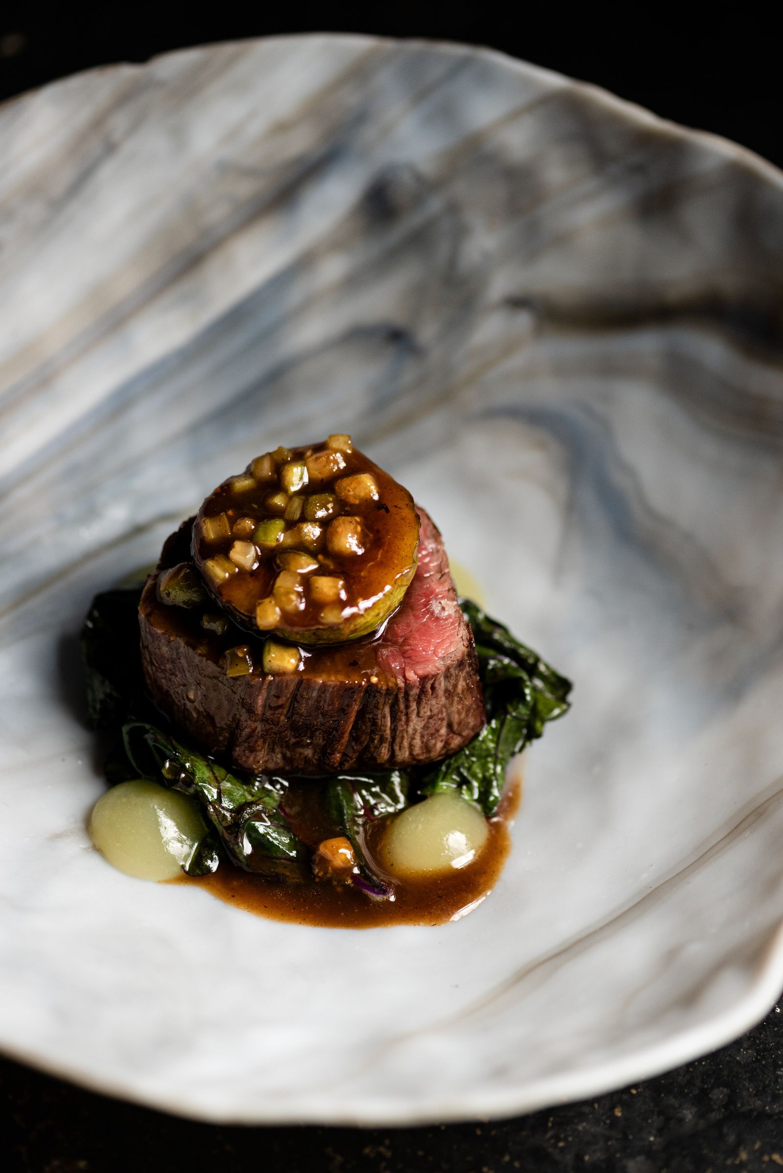 Veal Fillet Glazed Fig Kale Celery Gel