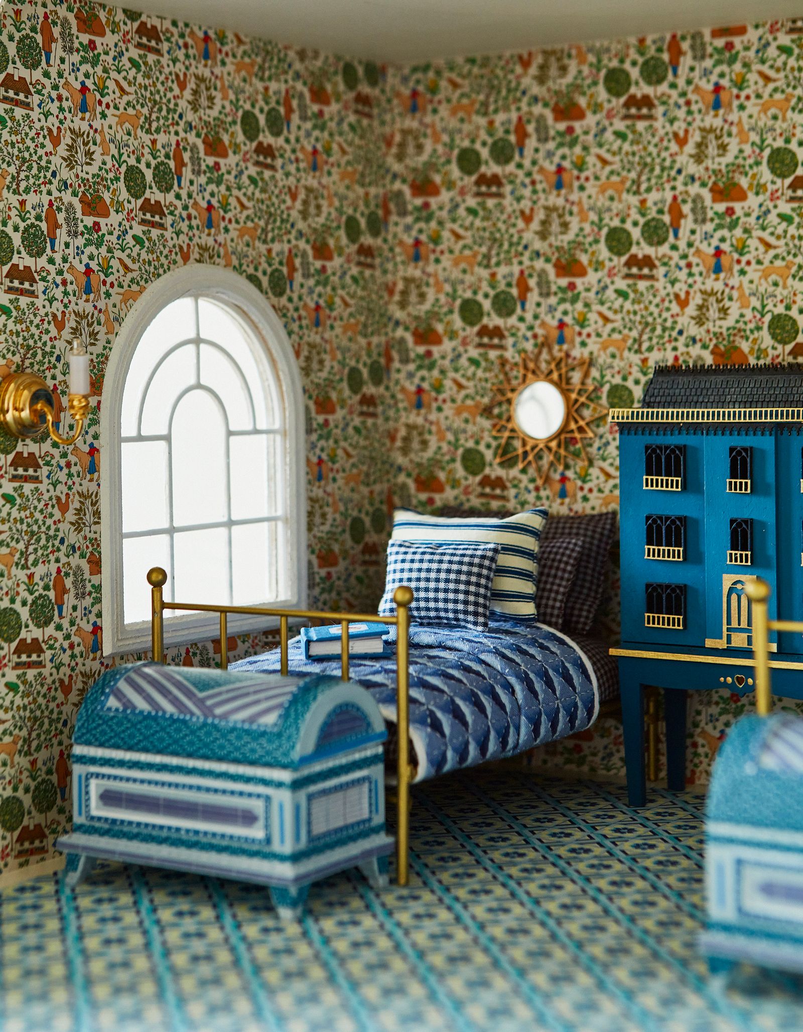 In the nursery the wallpaper is Charles Voyseys design The House That Jack Built. The blanket boxes were decorated by me...