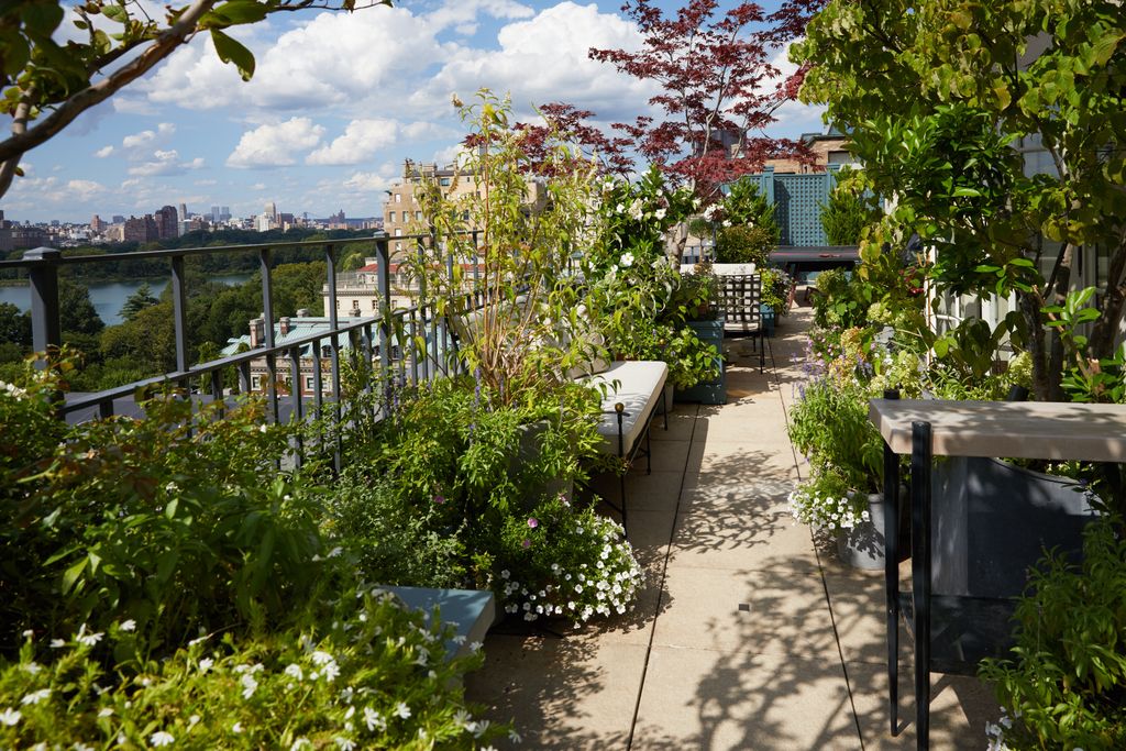Terraces wrap around the upper level of this apartment which began as a small penthouse but has now absorbed the floor...