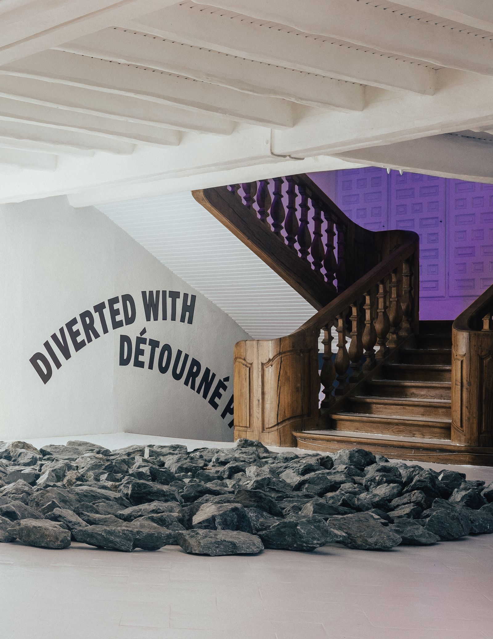 A Richard Long installation on the mezzanine of Le Moulin.